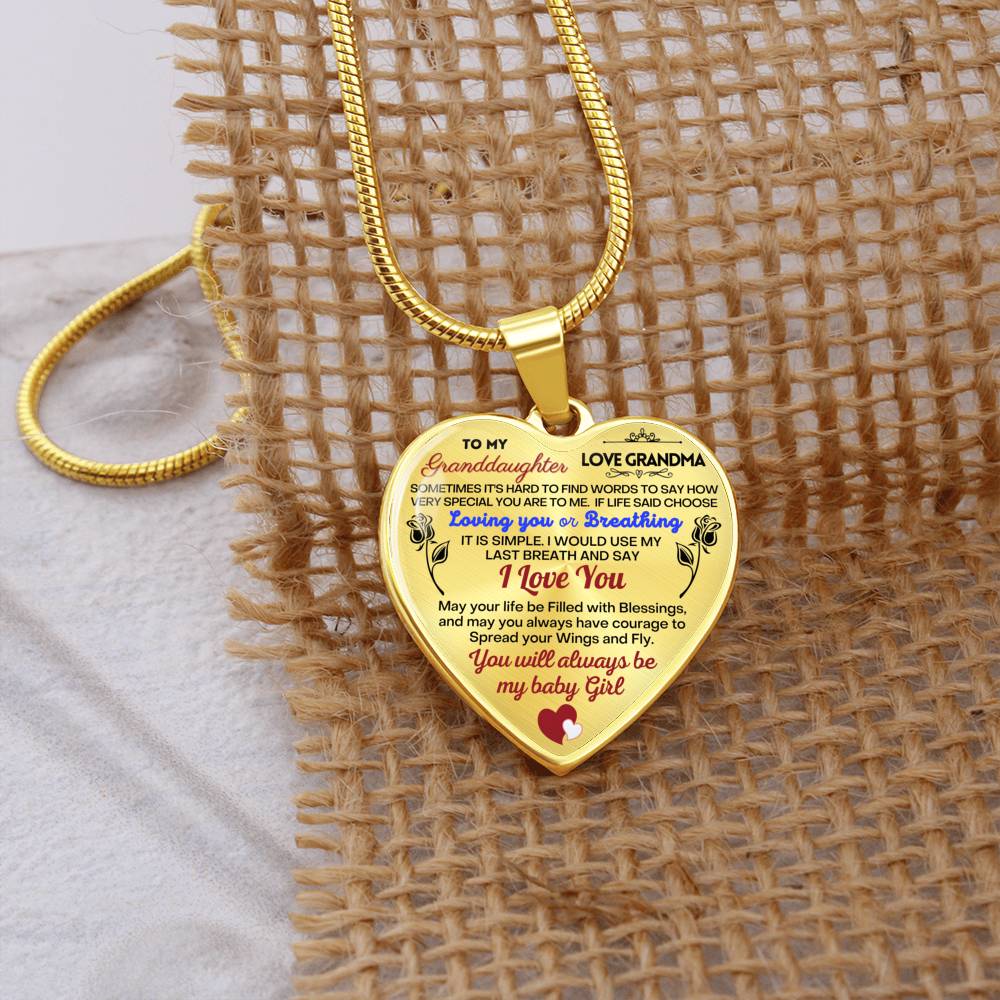 To my Granddaughter - Use my last breath to say I love you spread you wings and fly - from Your Grandma - Heart Necklace