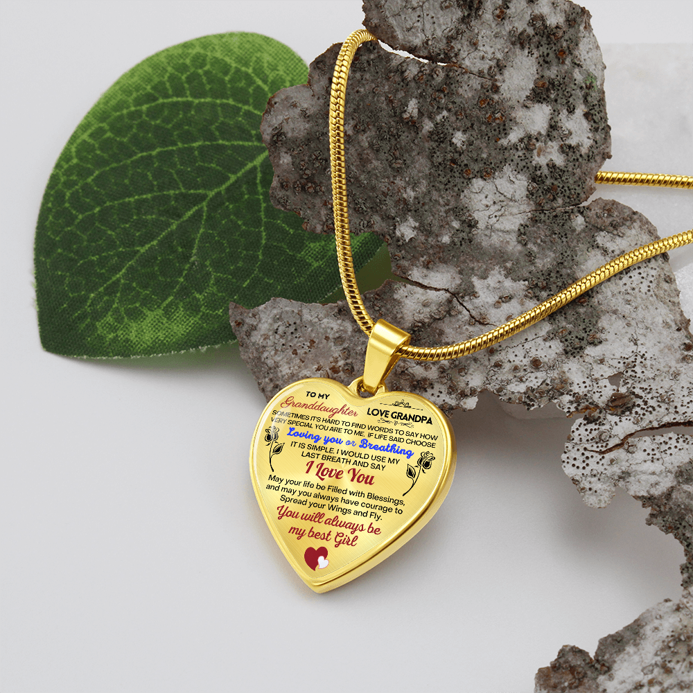To my Granddaughter - Use my last breath to say I love you spread you wings and fly - from Your Grandpa - Heart Necklace