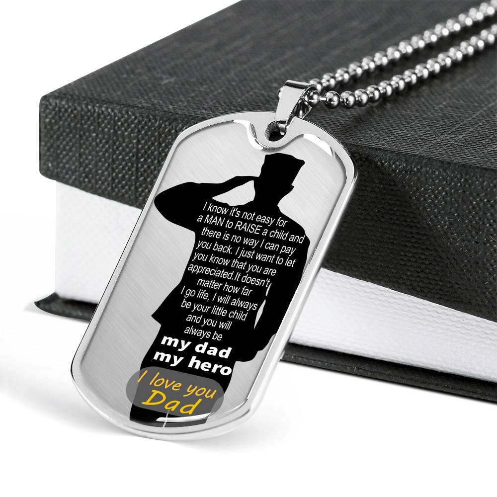To Arm Dad - my hero - D Tag Necklace