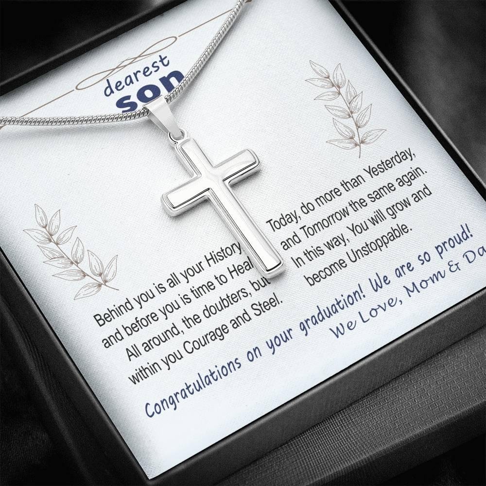 To Son - graduation wisdom proud parents - Custom Card Cross Necklace
