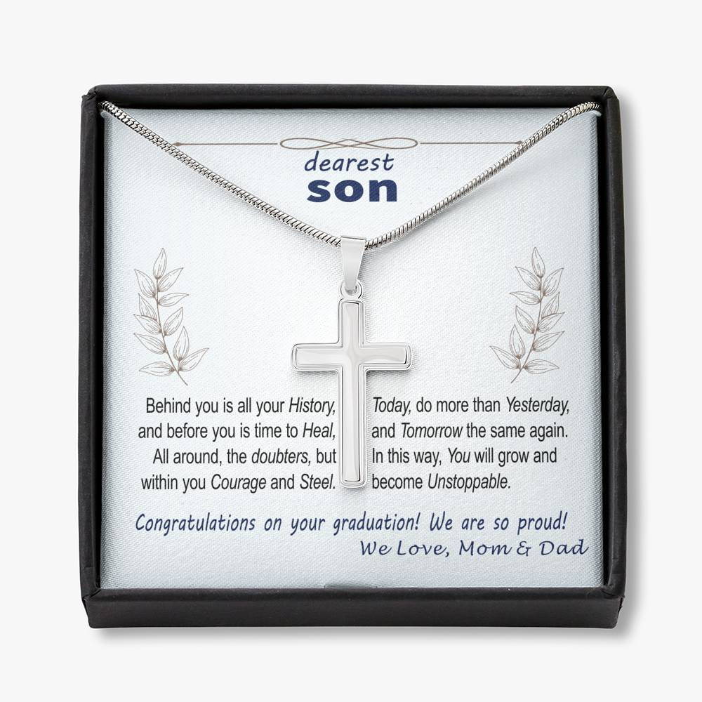To Son - graduation wisdom proud parents - Custom Card Cross Necklace