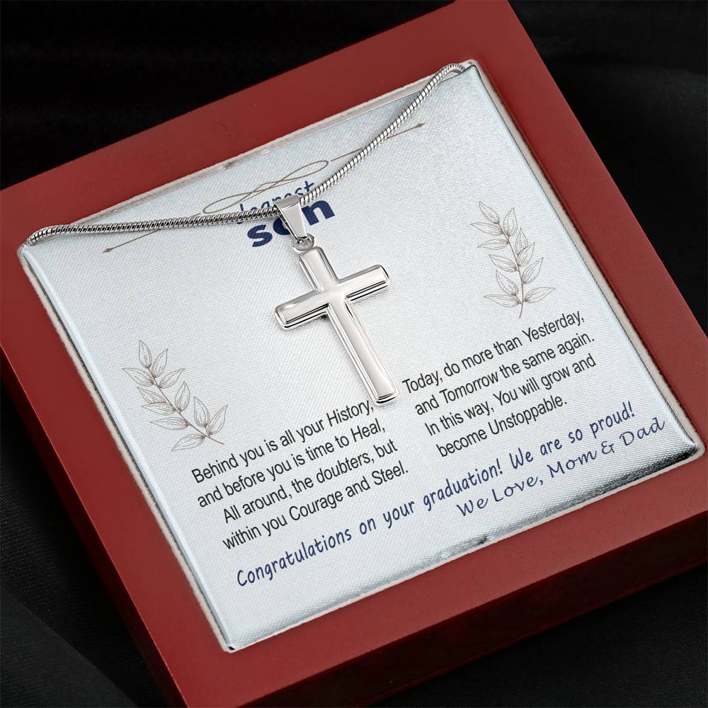 To Son - graduation wisdom proud parents - Custom Card Cross Necklace