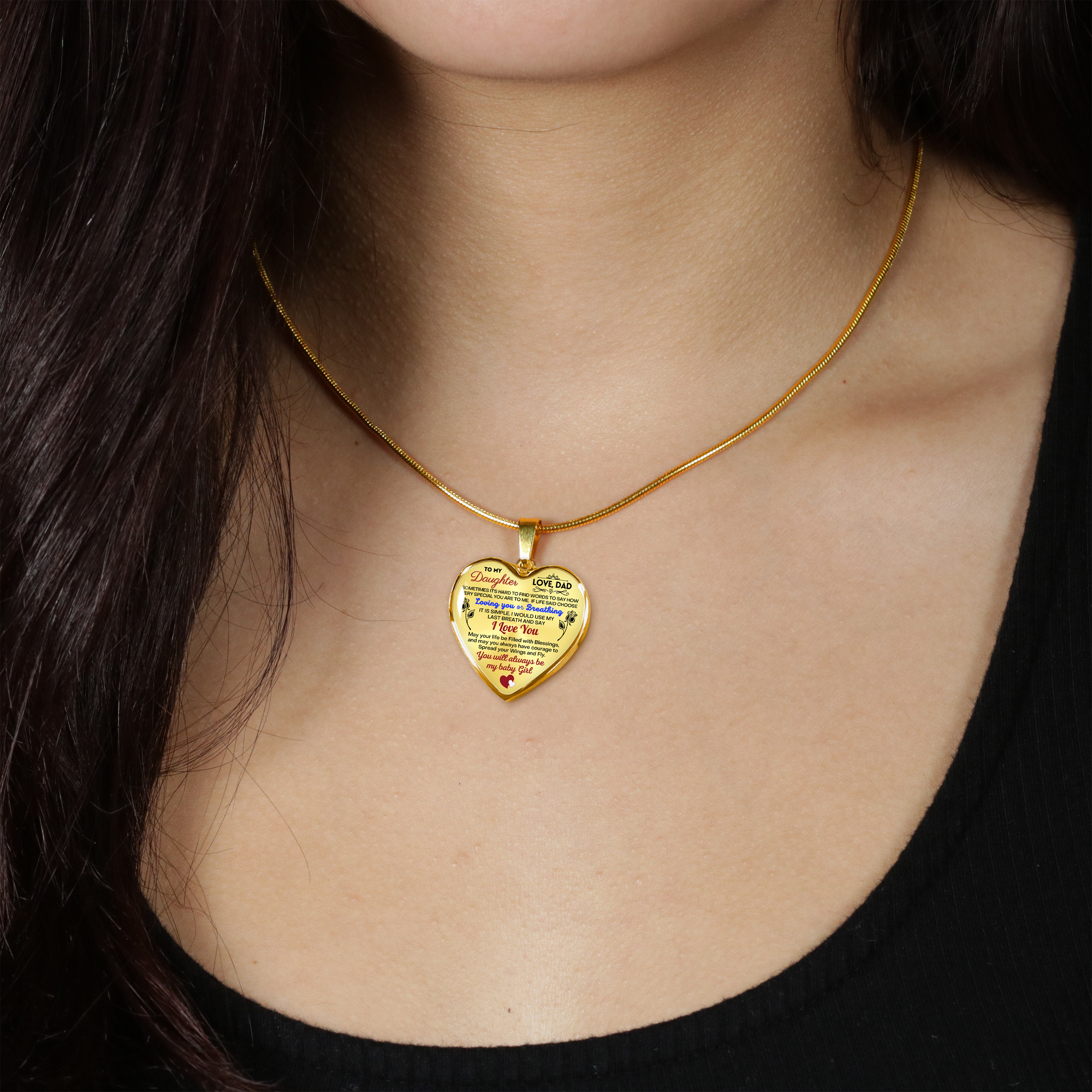 To my Daughter - Use my last breath to say I love you spread you wings and fly - from Your Dad - Heart Necklace