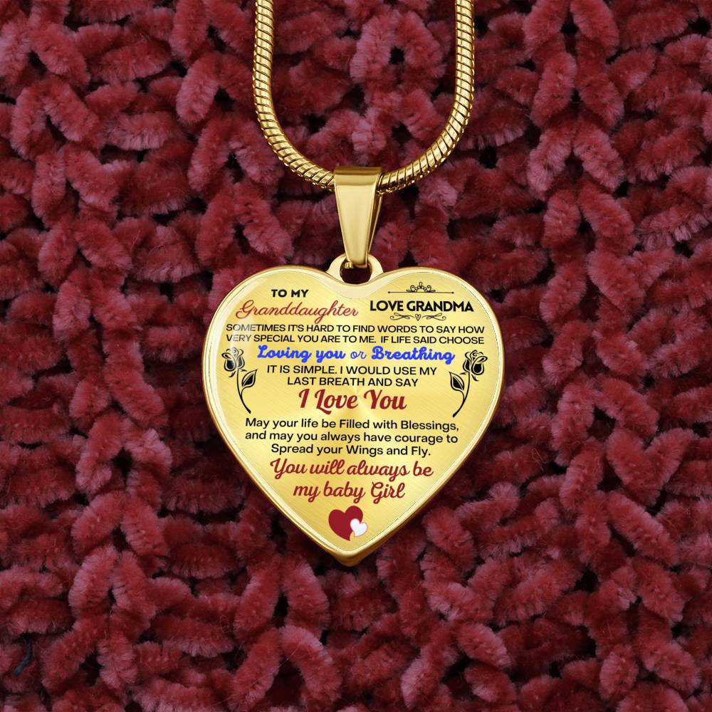 To my Granddaughter - Use my last breath to say I love you spread you wings and fly - from Your  Grandma - Heart Necklace