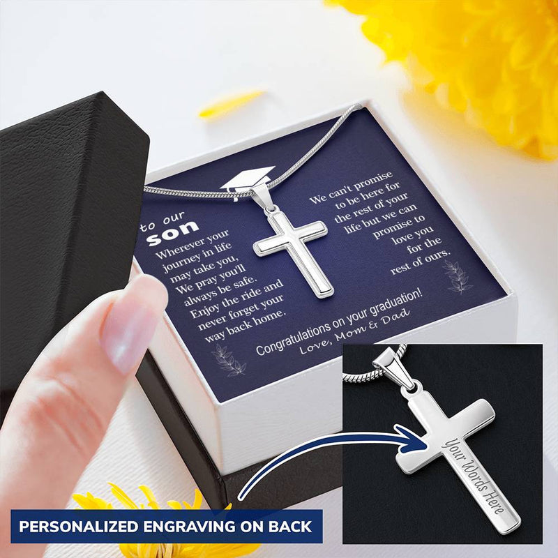 To Son - graduation journey  - Custom Card Cross Necklace