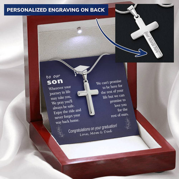 To Son - graduation journey  - Custom Card Cross Necklace