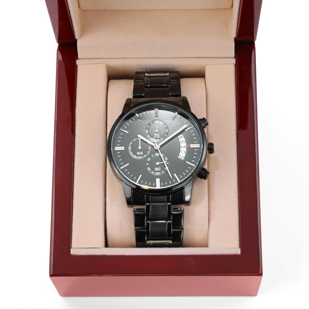 Special Customized Black Luxury Chronograph Watch Elegant Mahogany Box