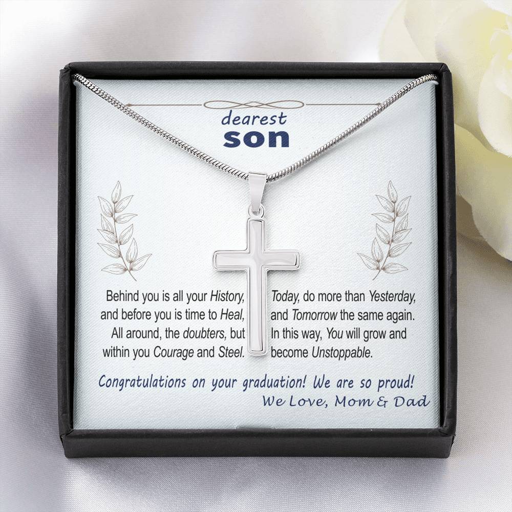 To Son - graduation wisdom proud parents  - Custom Card Cross Necklace