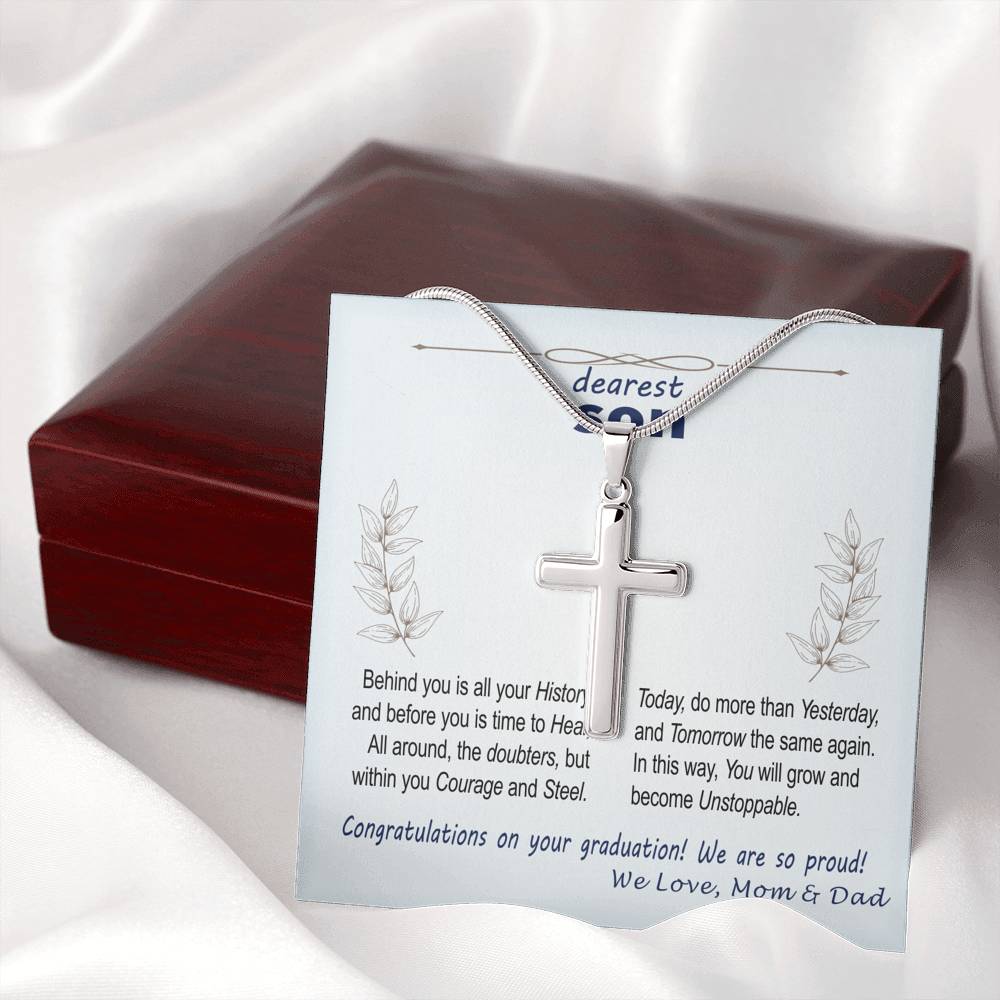 To Son - graduation wisdom proud parents  - Custom Card Cross Necklace